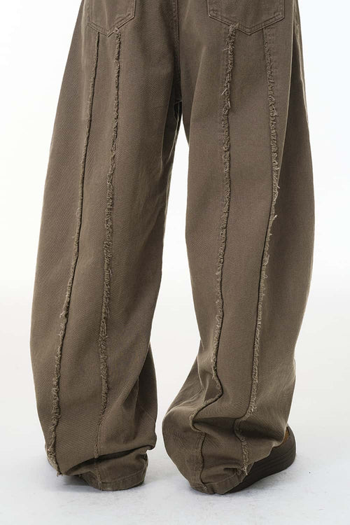 Washed Raw-Edge Utility Pants - Dark Khaki