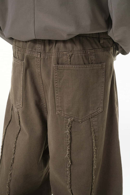 Washed Raw-Edge Utility Pants - Dark Khaki