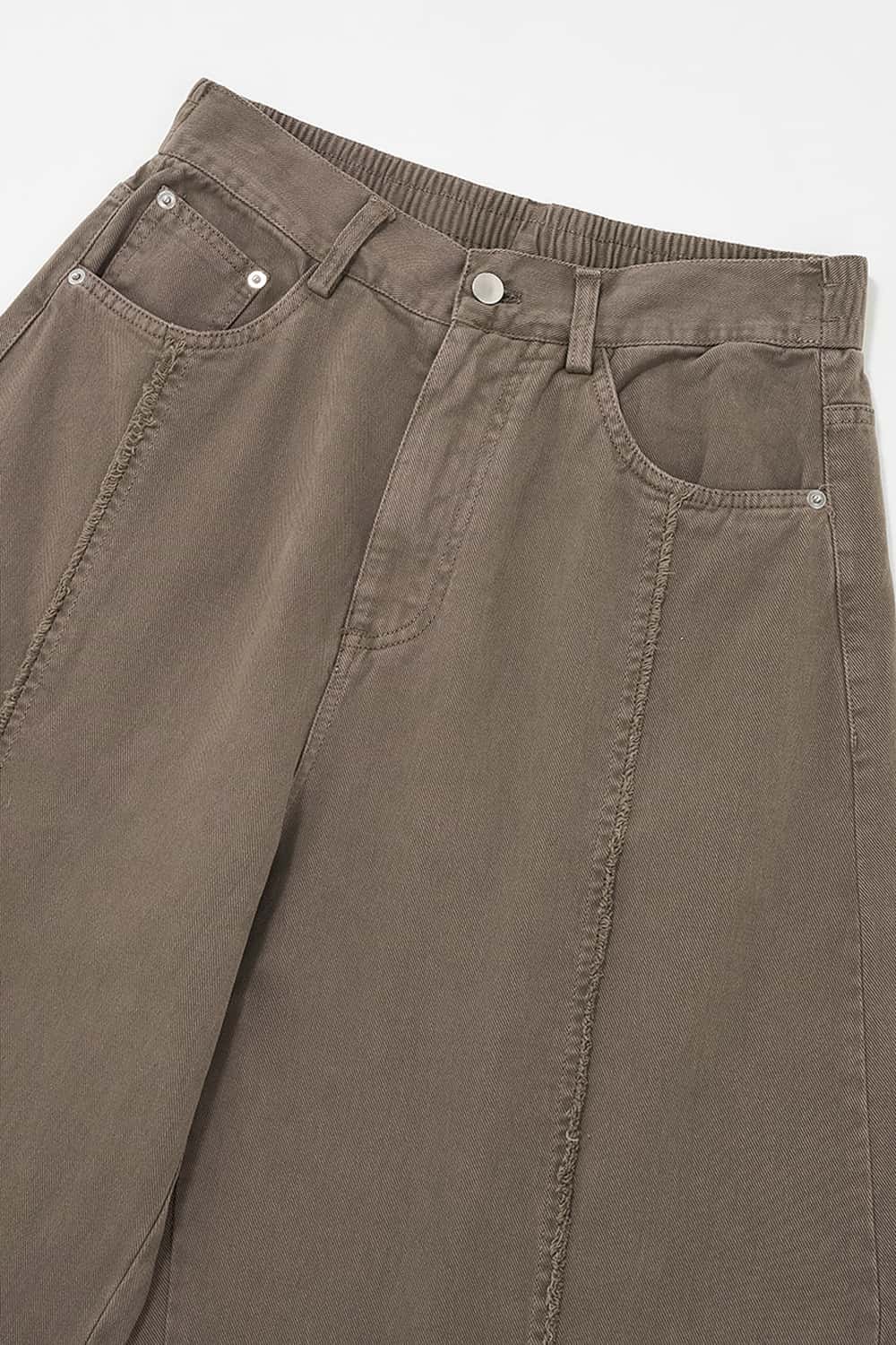 Washed Raw-Edge Utility Pants - Dark Khaki