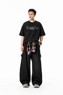 Washed Pleated Wide-Leg Jeans - Black