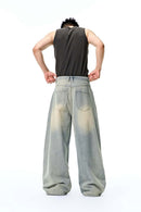 Washed Pleated Wide-Leg Jeans - Dark Gray