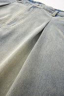 Washed Pleated Wide-Leg Jeans - Dark Gray