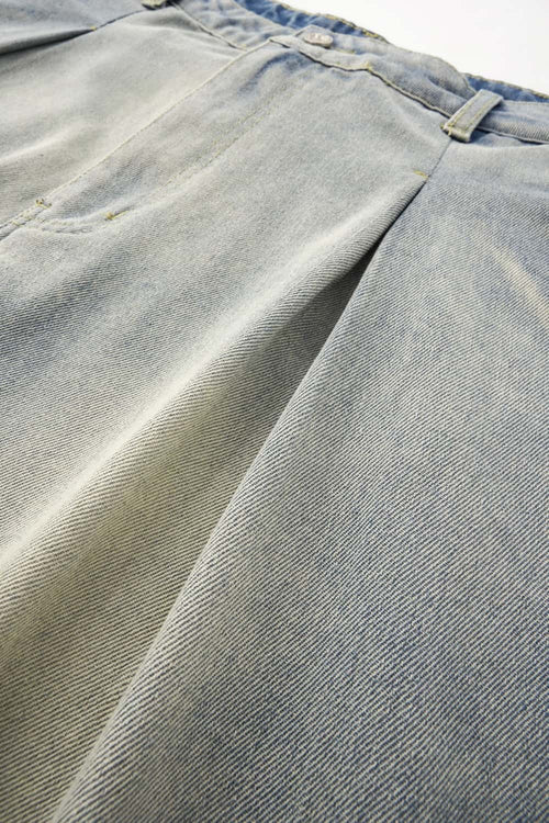 Washed Pleated Wide-Leg Jeans - Dark Gray