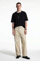 Layered Henley Loose Fit T-Shirt - Black