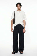 Textured Henley Knit T-Shirt - White