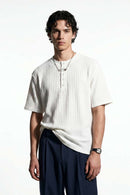 Textured Henley Knit T-Shirt - White