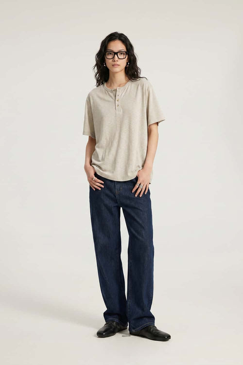 Textured Henley Short-Sleeve T-Shirt - Apricot