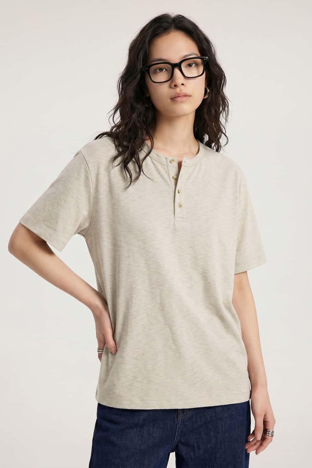 Textured Henley Short-Sleeve T-Shirt - Apricot