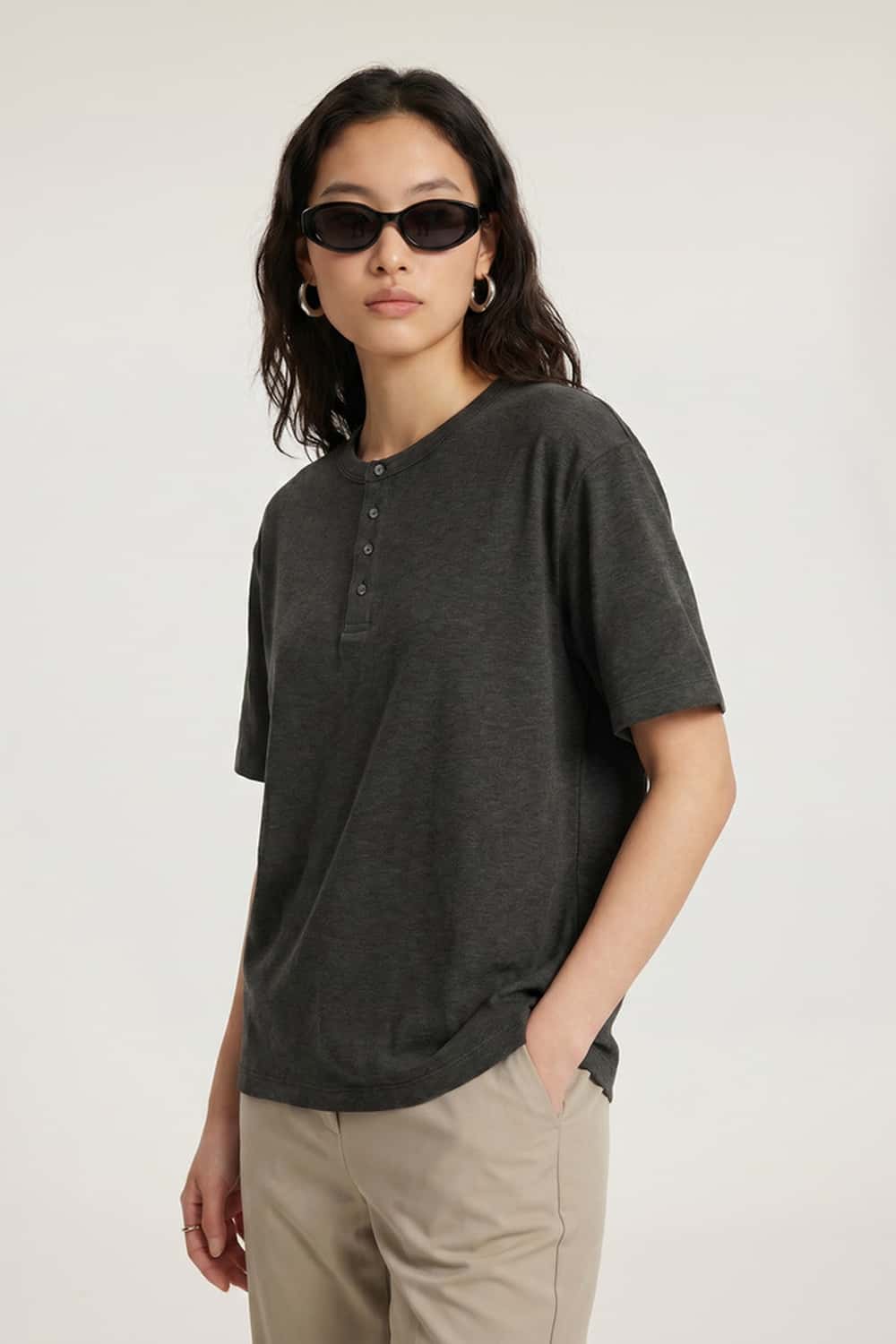Textured Henley Short-Sleeve T-Shirt - Black