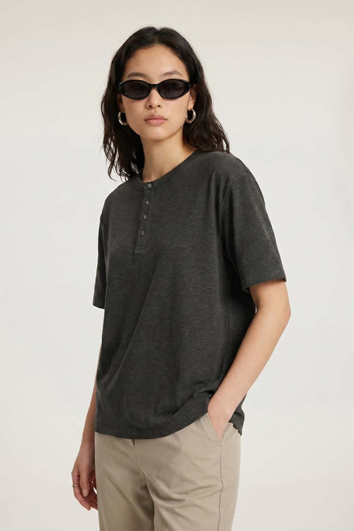 Textured Henley Short-Sleeve T-Shirt - Black