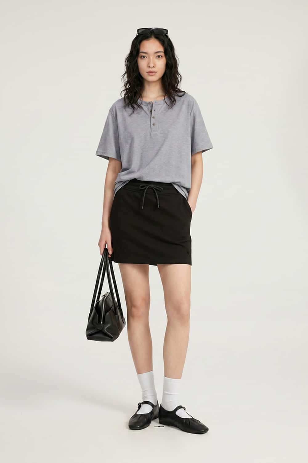 Textured Henley Short-Sleeve T-Shirt - Flower Gray