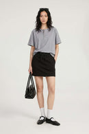 Textured Henley Short-Sleeve T-Shirt - Flower Gray
