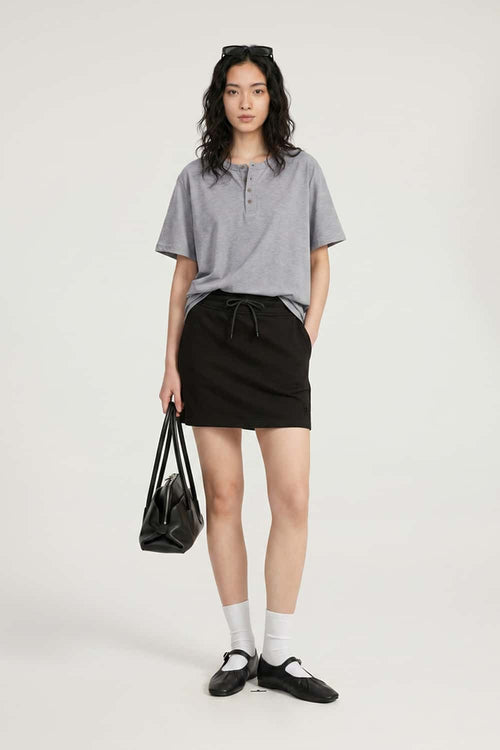 Textured Henley Short-Sleeve T-Shirt - Flower Gray
