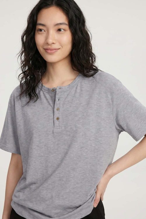 Textured Henley Short-Sleeve T-Shirt - Flower Gray