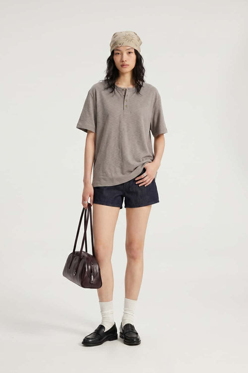 Textured Henley Short-Sleeve T-Shirt - Khaki