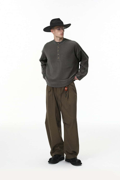 Waffle Henley Long-Sleeve T-Shirt - Black