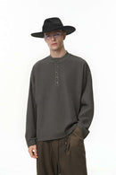 Waffle Henley Long-Sleeve T-Shirt - Black