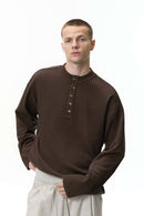 Waffle Henley Long-Sleeve T-Shirt - Dark Brown
