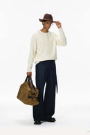 Waffle Henley Long-Sleeve T-Shirt - Off White