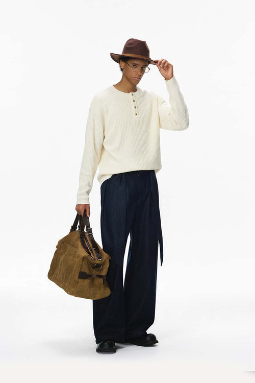 Waffle Henley Long-Sleeve T-Shirt - Off White