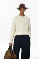 Waffle Henley Long-Sleeve T-Shirt - Off White