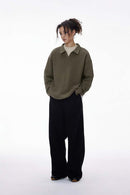 Layered Collar Ribbed Knit Pullover - Brown