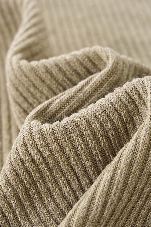Layered Collar Ribbed Knit Pullover - Oat Gray