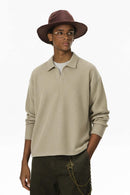Layered Collar Ribbed Knit Pullover - Oat Gray