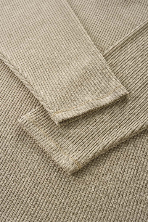 Layered Collar Ribbed Knit Pullover - Oat Gray