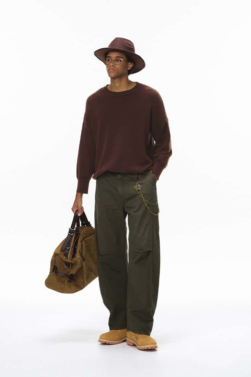 Loose Fit Crew Neck Knit Sweater - Coffee