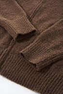 Fuzzy High-Collar Zip Jacket - Brown