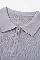 Textured Zip Knit Polo Shirt - Light Gray