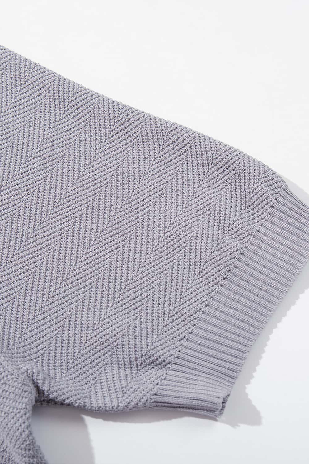 Textured Zip Knit Polo Shirt - Light Gray
