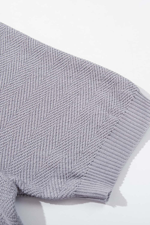 Textured Zip Knit Polo Shirt - Light Gray