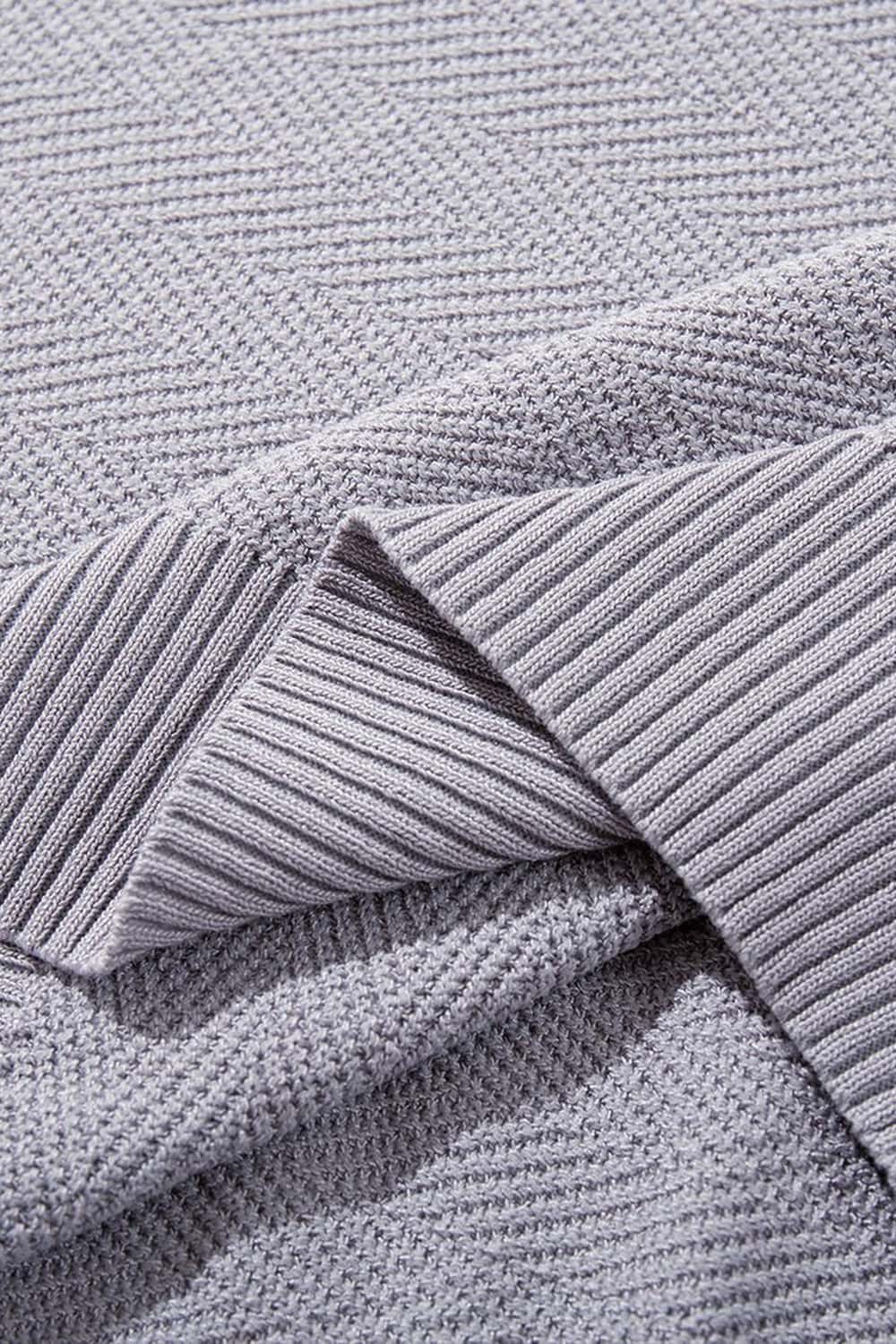 Textured Zip Knit Polo Shirt - Light Gray