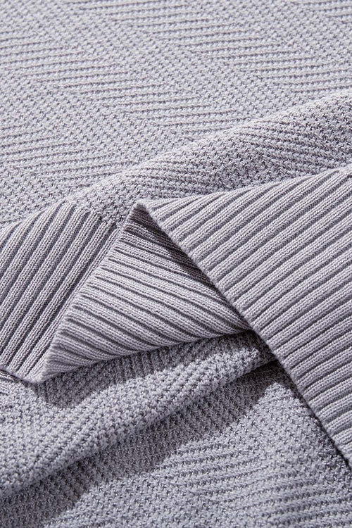 Textured Zip Knit Polo Shirt - Light Gray
