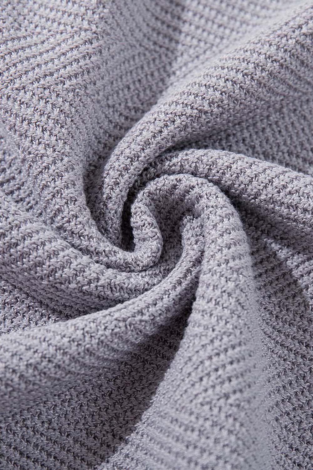Textured Zip Knit Polo Shirt - Light Gray