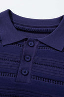 Openwork Textured Knit Polo Shirt - Royal Blue