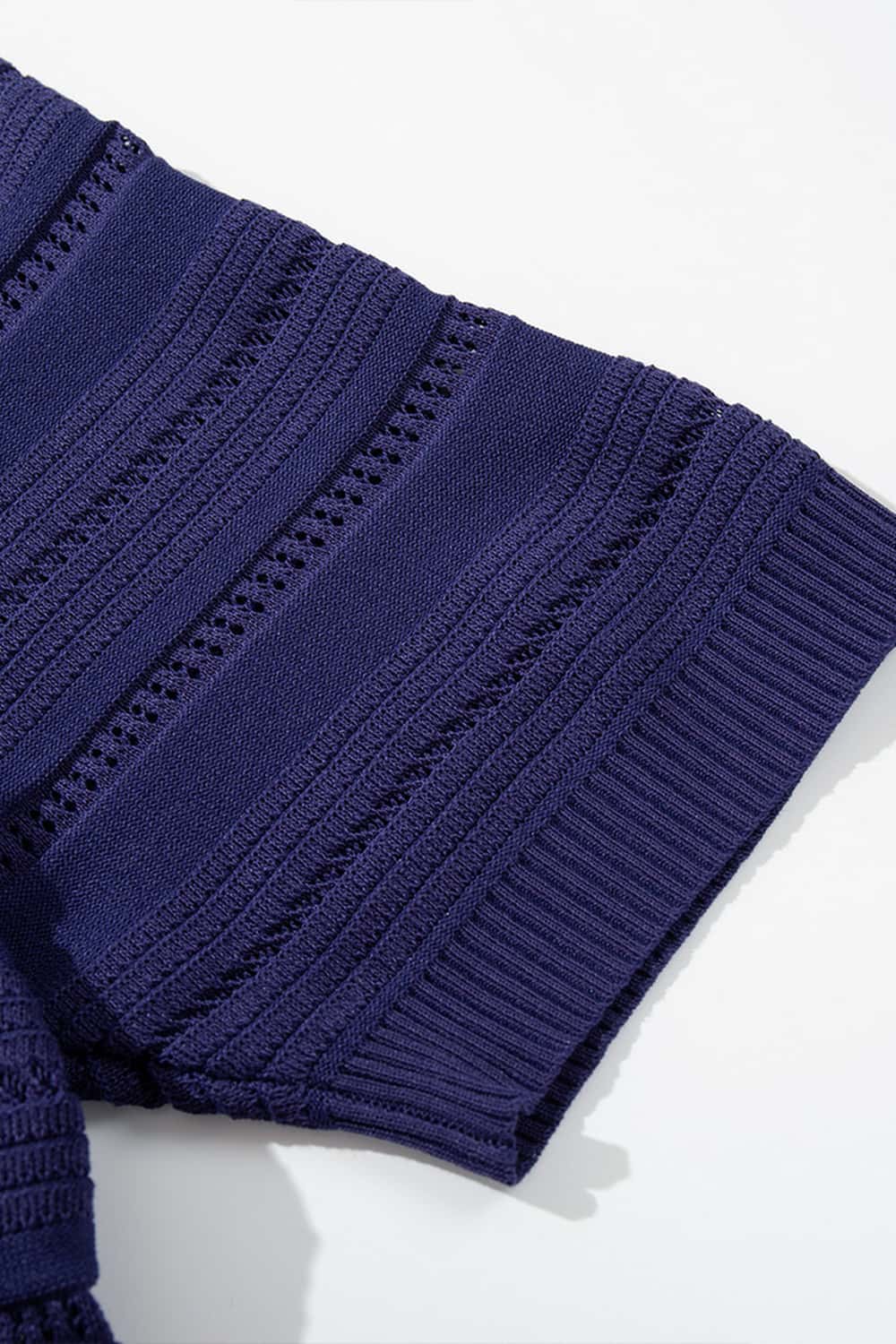 Openwork Textured Knit Polo Shirt - Royal Blue