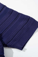 Openwork Textured Knit Polo Shirt - Royal Blue