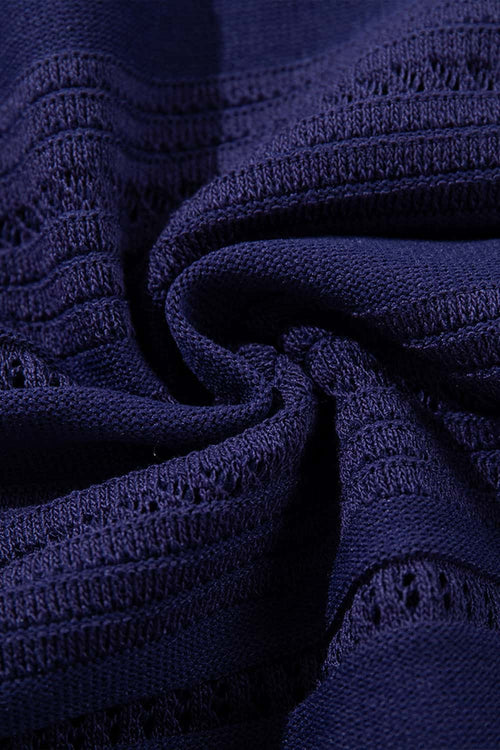 Openwork Textured Knit Polo Shirt - Royal Blue