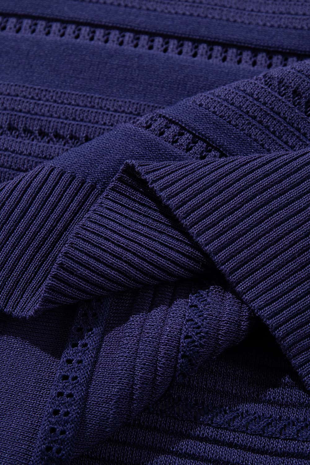 Openwork Textured Knit Polo Shirt - Royal Blue