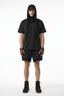 Contrast-Seam Stretch T-Shirt - Black