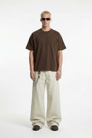 Contrast-Seam Stretch T-Shirt - Brown