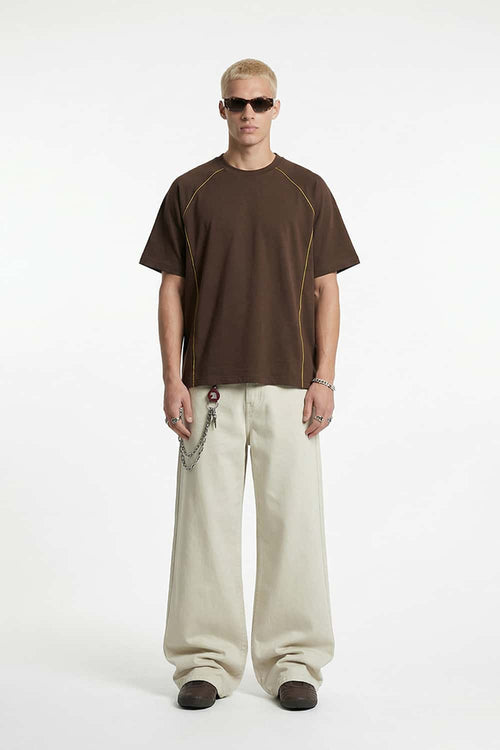 Contrast-Seam Stretch T-Shirt - Brown