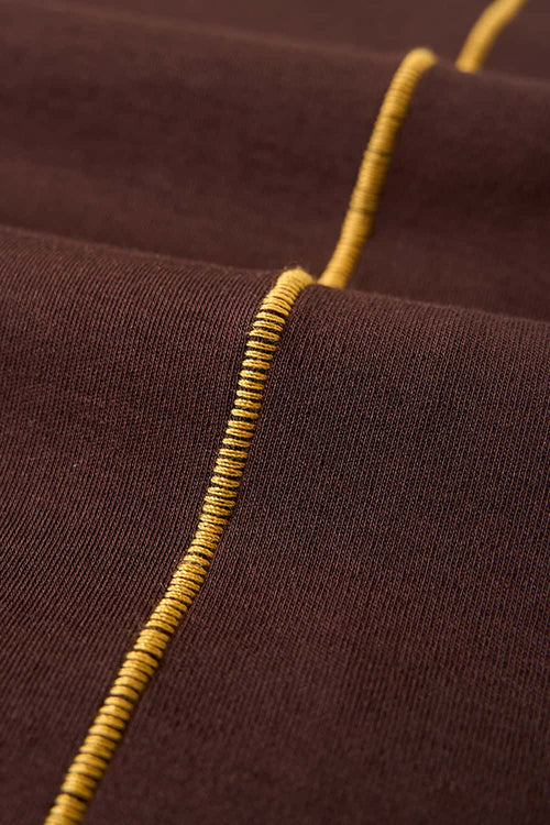 Contrast-Seam Stretch T-Shirt - Brown