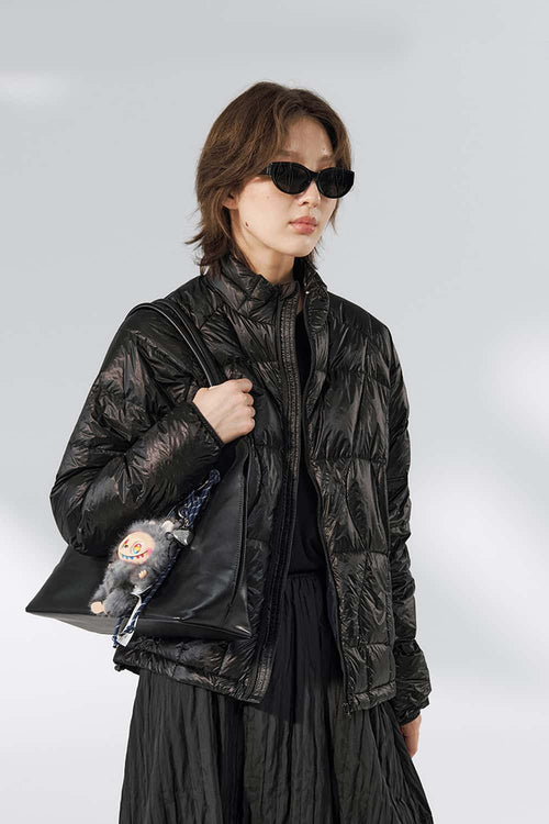 Lightweight Stand-Collar Puffer Jacket - Black