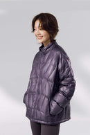 Lightweight Stand-Collar Puffer Jacket - Dark Purple