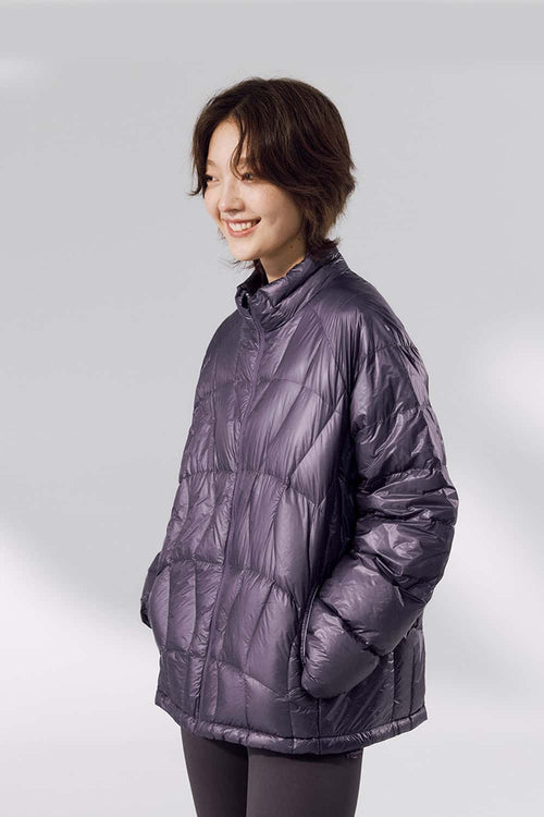 Lightweight Stand-Collar Puffer Jacket - Dark Purple