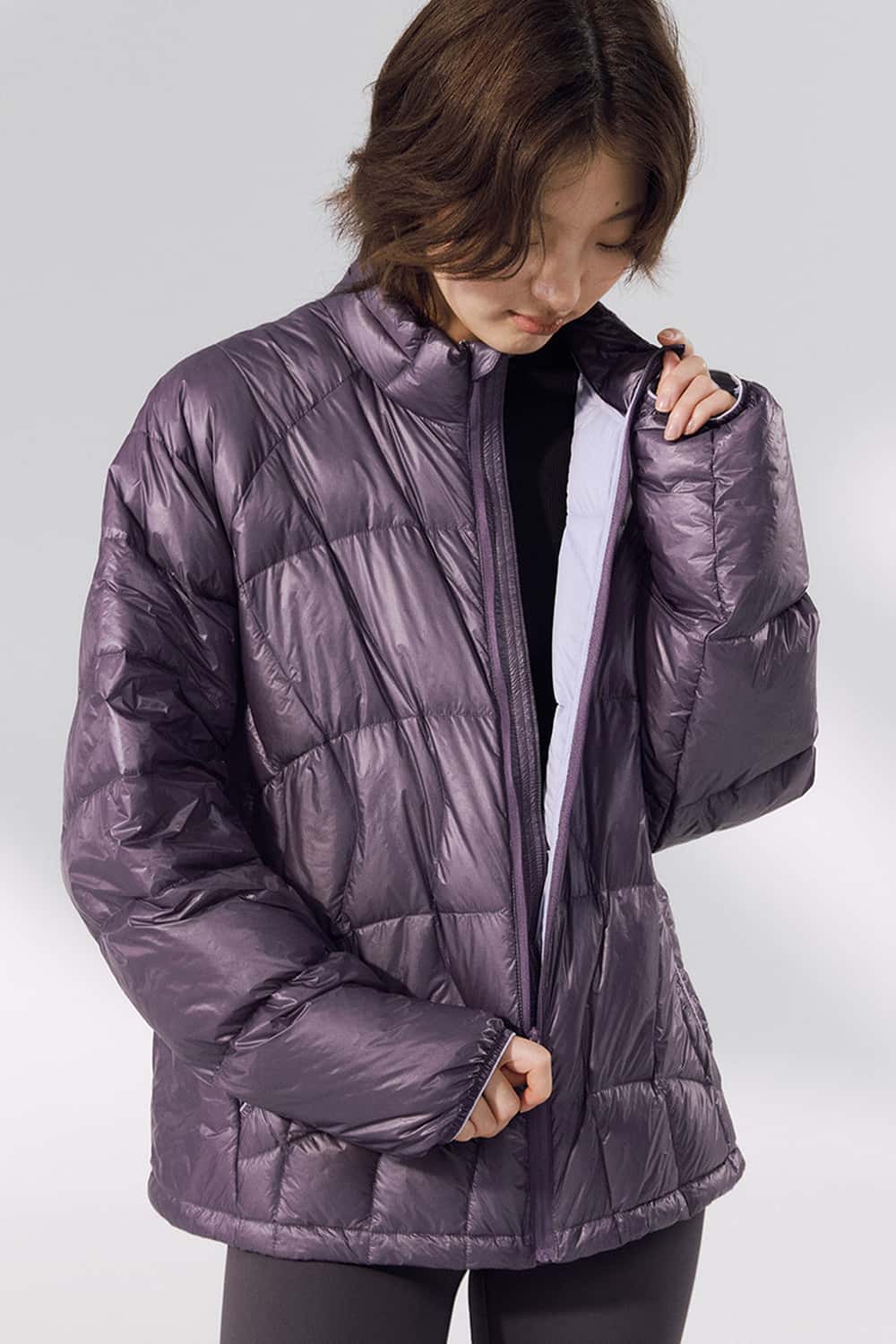 Lightweight Stand-Collar Puffer Jacket - Dark Purple